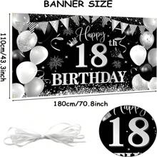 1 件 BTZO 18 岁生日快乐装饰横幅，黑色和银色，适合男孩 18 岁生日派对的大型织物背景，70.8 X 43.3 英寸，圣诞节 - 黑色 - 查看 2