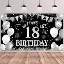 1 件 BTZO 18 岁生日快乐装饰横幅，黑色和银色，适合男孩 18 岁生日派对的大型织物背景，70.8 X 43.3 英寸，圣诞节 - 黑色 - 查看 3