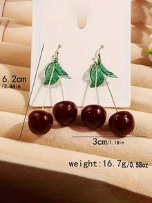 1 đôi bông tai lá và quả anh đào xanh tinh tế, dễ thương và đa năng dành cho nữ - Màu tím - Xem 4