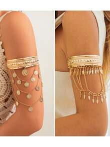 1pc European And American Style Denim Tassel Bracelet With Retro Leaf Vintage Armlet