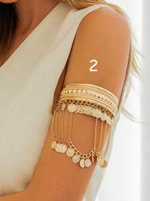 1pc European And American Style Denim Tassel Bracelet With Retro Leaf Vintage Armlet
