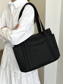 Fashionable Solid Color Minimalist Casual Large Capacity Tote Bag, Women's Shoulder Bag, Accessories Not Included