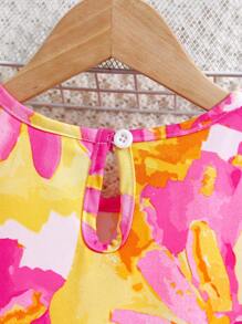 Girls' Soft & Comfortable Loose Fit Printed Sleeveless Dress, Fashionable & Minimalist, Summer - Pink - View 8