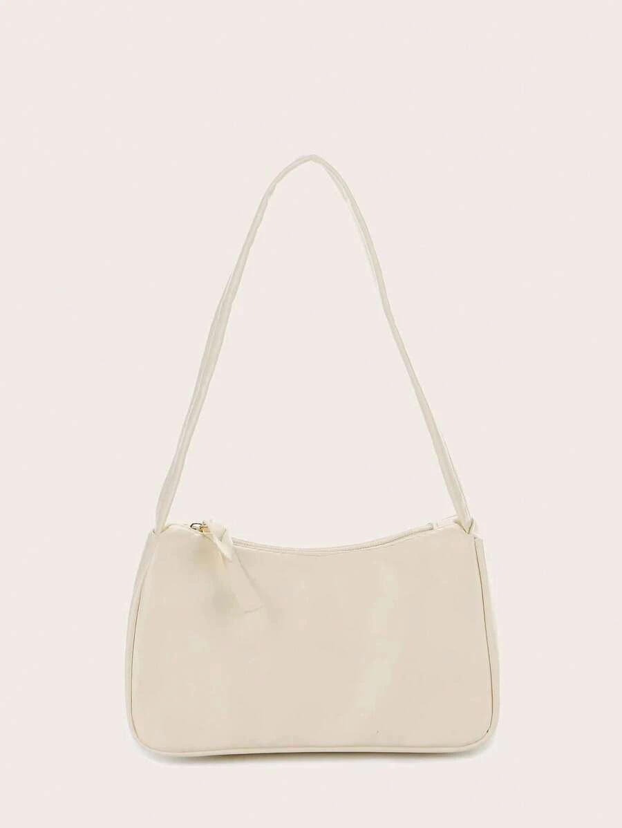 1入簡約時尚單色PU皮肩袋 - 米色 - 查看 1