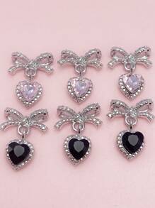 10pcs/Pack Super Sparkly Bowknot Crystal Heart Nail Art Decoration With Metal Hollow Out Heart Pendant DIY Nail Charms Nail Gems Nail Supplies