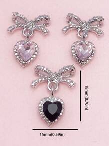 10pcs/Pack Super Sparkly Bowknot Crystal Heart Nail Art Decoration With Metal Hollow Out Heart Pendant DIY Nail Charms Nail Gems Nail Supplies