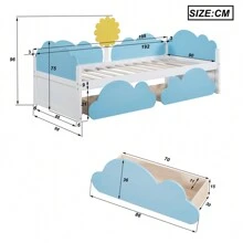 Mini-Bed With 2 Storage Drawers, Single Bed Cloud Shape Daybed With 2 Drawers, 90*190cm, Mattress Not Included - Blue and White - View 2