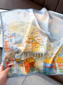 1条女士春秋季中国风新款复古百搭真丝围巾，小号真丝围巾，桑蚕丝围巾，通勤领巾 - 黃色 - 查看 4