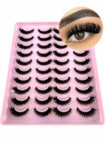 20 Pairs Fake Eyelashes Thick Long False Eyelashes Dramatic Lashes 3D Faux Mink Eyelashes Wholesale Full Strip False Eyelashes Manga Lashes Thick Lashes Cat Eye Fluffy Faux Artificial Mink Lashes D Curl Fake Eyelashes For Daily Party Cosplay Makeup - Black - View 2