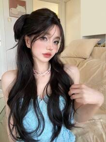 alicegarden 1 Synthetic Heat-Resistant .Long Natural Wave Hair, Center Split Wig,Medium Part,Brown 24 Inch ,Daily Natural, Smooth And Realistic Wig(Excluding Accessories) - Black Brown - View 5