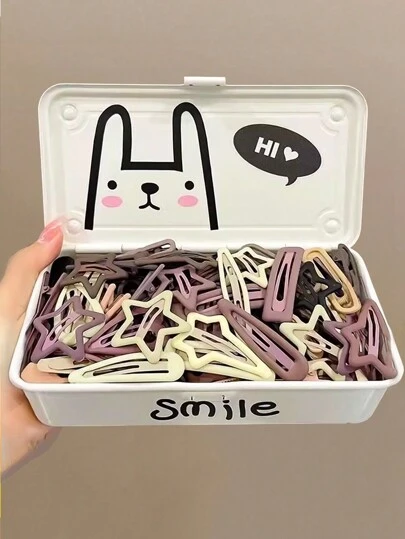 15pcs/Set Girls' Coffee Star, Water Drop, Pentagram, Square Matte BB Clips, Spray Painted Water Drop Edge Bangs Hair Clips, Hair Accessories