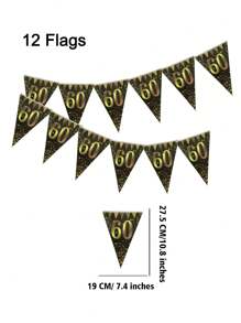 12 面旗帜 50/60/70/80 岁生日派对装饰三角旗横幅，黑金色 50/60/70/80 岁横幅三角旗派对配件适用于 50/60/70/80 岁生日婚礼周年派对装饰用品、圣诞节 - 彩色 - 查看 14