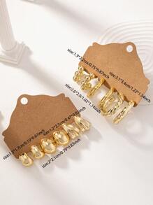 6 Pairs Golden Silver Color Chunky CCB Basic Design Daily Wear Minimalist Classic Hoops Earrings Set For Women