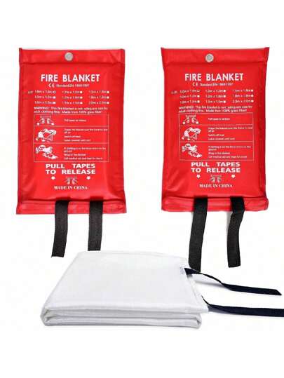 1pc/2pcs Fire Blanket - Emergency Flame Retardent Blanket, 39.37'' X 39.37'' - Fiberglass Fire Suppression Blanket For Kitchen, Home, School, Fireplace, Grill, Vehicle, Office And Warehouse Matching Hook