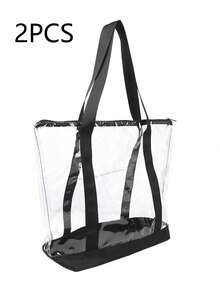 2 piezas Bolsas de playa grandes y transparentes, con gran capacidad, asas resistentes, diseño elegante, adecuadas para salidas, viajes, compras y uso en el hogar - transparente - Ver 2