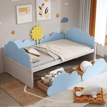 Mini-Bed With 2 Storage Drawers, Single Bed Cloud Shape Daybed With 2 Drawers, 90*190cm, Mattress Not Included - Blue and White - View 4