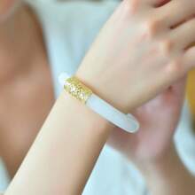 1 Piece Of Natural White Jade Bracelet, Gilded Gemstone Set With Soft Jade Fashion Bracelet, Hand-Made Polishing, Ladies Jewelry, Jewelry Jewelry, Gifts For Family, Holiday Commemorative Gifts. - A - View 5