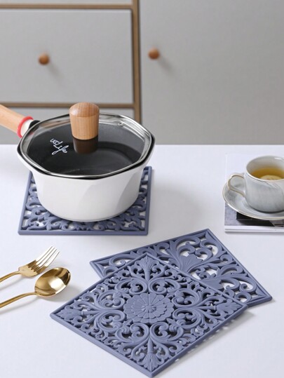 3pcs/Set Silicone Trivet Mats - Hollow Out Heat Resistant Mat For Pots, Pans, Table, Cabinet, Teapot Cup, Multi-Purpose Carved Hot Pad