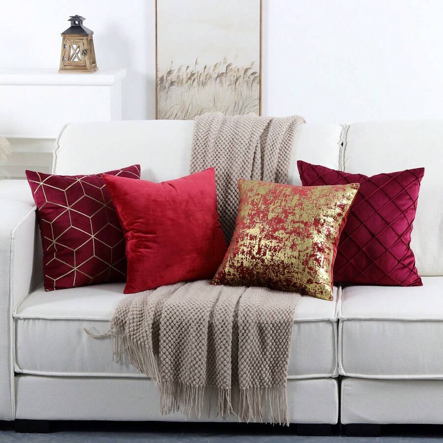 4 件套纯色天鹅绒枕套套装，宿舍房间装饰（不含枕芯）