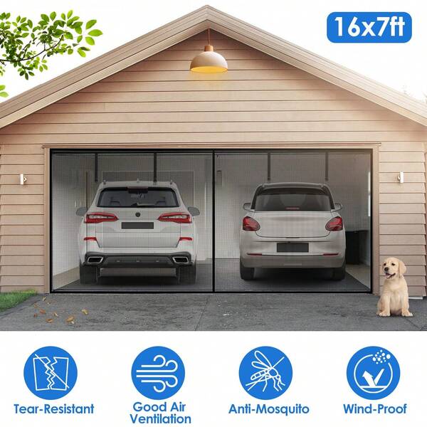 8x7FT Magnetic Garage Door Screen Single-Car Garage Screen Mesh Fiberglass Garage Net With Magnetic Closure 4 Buckle Straps For One Cars