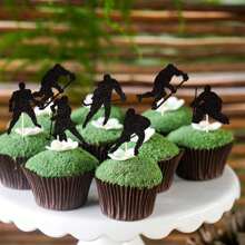 12 pièces Choix de cupcake de joueurs de hockey à paillettes noires pour la décoration de gâteaux d'anniversaire ou pour une fête à thème sportif de hockey sur glace - Multicolore - Voir 5