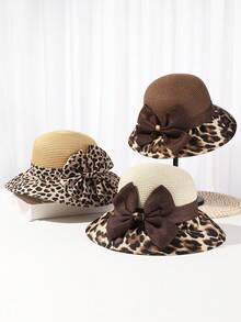 1 件女士夏季韩版豹纹蝴蝶结草帽，可折叠沙滩太阳帽 - A - 查看 11