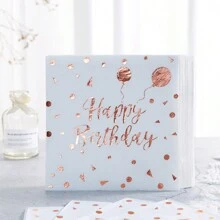 金箔“生日快乐”一次性餐巾，玫瑰金箔“生日快乐”一次性纸巾，生日礼物，婚礼派对装饰餐巾，适用于派对和庆祝活动 - 彩色 - 查看 5
