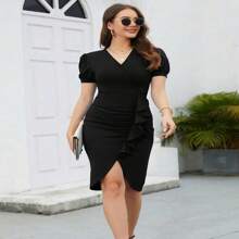 VESTIDO ESCARLONA MANGA PRINCESA FORMAL CASUAL FRESCO MUJER - Negro - Ver 1