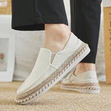 Spring Casual Lightweight Solid Color Loafers For Men, Comfortable And Breathable, Skin-Friendly Soft, Anti-Slip, Wear-Resistant, Suitable For Daily Sports - Beige - View 4