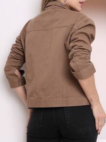 Women Denim Jackets & Coats - Màu Khaki - Xem 4