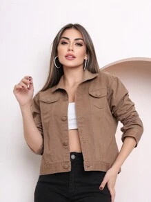 Women Denim Jackets & Coats - Màu Khaki - Xem 2
