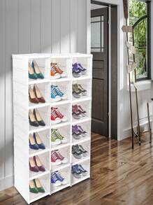 1pieza Zapatera Plegable, Organizador de Zapatos Plásticos Plegable y Apilable con Tapas para Mujeres y Hombres, Ahorro de Espacio,6 Niveles - Blanco - Ver 5