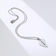 Personalized Engraved Double Name Split Heart Necklaces Stainless Steel Broken Heart Necklace Engraved Name Date Phrase Split Heart Necklaces Boys & Girls Birthday Gift - Silver - View 5