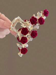 1 pièce Clip à cheveux en alliage orné de papillon et de strass camélia pour femme, accessoire de cheveux élégant et pour un usage quotidien, convient aux chignons et coiffures torsadées françaises. Clips à cheveux pour la Saint-Valentin