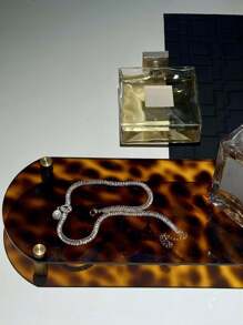 1 Stück Ins-Stil Schildpatt & Leopardenmuster Metall Tablett, Holzkugeln, transparenter asymmetrischer geometrischer Aromatherapie Duftständer, Luxus Wohndekoration Accessoire, Acryl Schwarzer Spiegel Mond Tablett - Retro-Schildpatt - Übersicht 5