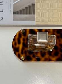 1 Stück Ins-Stil Schildpatt & Leopardenmuster Metall Tablett, Holzkugeln, transparenter asymmetrischer geometrischer Aromatherapie Duftständer, Luxus Wohndekoration Accessoire, Acryl Schwarzer Spiegel Mond Tablett - Retro-Schildpatt - Übersicht 3