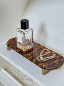 1 Stück Ins-Stil Schildpatt & Leopardenmuster Metall Tablett, Holzkugeln, transparenter asymmetrischer geometrischer Aromatherapie Duftständer, Luxus Wohndekoration Accessoire, Acryl Schwarzer Spiegel Mond Tablett - Retro-Schildpatt - Übersicht 4