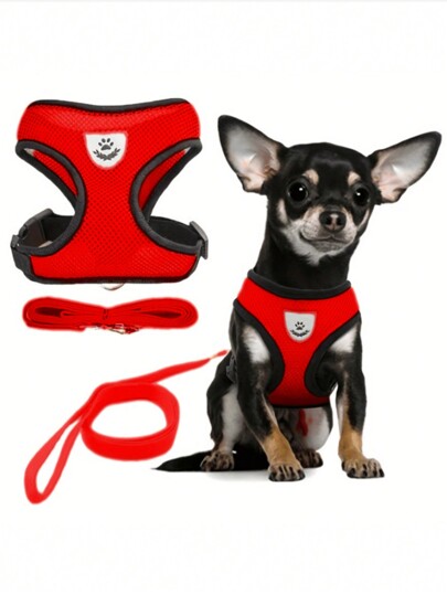 LANGXINGCS Langxingcs Pet Cat & Dog Leash With Anti Escape Adjustable Chest And Back Strap, Reflective Safety Rope And Collar Set, Soft Breathable Mesh Material Red Color