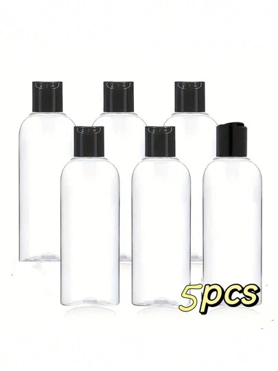 1/3/5 件 16 盎司透明塑料可再填充挤压瓶，带黑色圆盘顶盖 - 不含 BPA 可挤压再填充洗发水容器，适用于洗发水、乳液、乳液、面霜等（200ml/100ml/80ml/50ml/30ml），便携式配件收纳