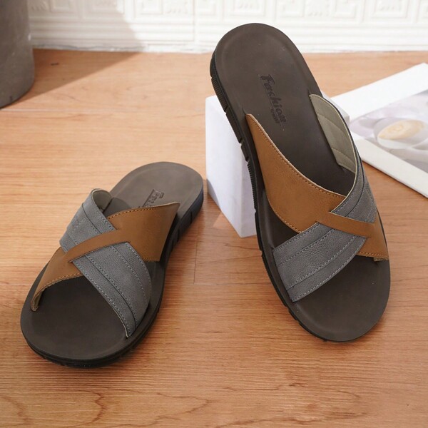 2024 Summer Men's Casual Dual Color Slippers, Fashionable New Outdoor Indoor Beach Sports Slide Sandals