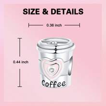 Silver Plated Charm Pink Love Coffee Cup Silver Cubic Zirconia Series Charm Bead Is Suitable For Diy Female Bracelet Cubic Zirconia Pendants