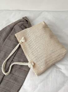 Large Capacity Handmade Straw Tote Bag With  Rope Handle For Women, Perfect For Summer Commute