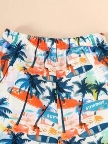 3pcs/Set Young Boy Casual Letter Print Short Sleeve T-Shirt + Print Shorts + Hat Summer Outfit - White - View 8