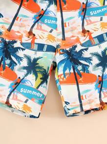 3pcs/Set Young Boy Casual Letter Print Short Sleeve T-Shirt + Print Shorts + Hat Summer Outfit - White - View 7