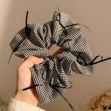 Ballet-Inspired Checkered Bow Hair Scrunchie With Extra Large Bow And Square Windmill Accessory, 1pc For Women - Multicolor - View 16