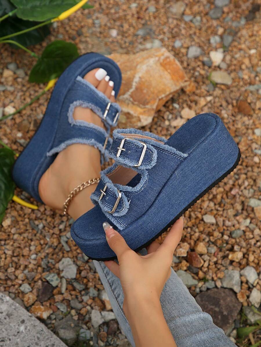 Women's Fashionable Casual Camouflage Thick Bottom Wedge Heel Sandals For Outdoor Travel And Vacation