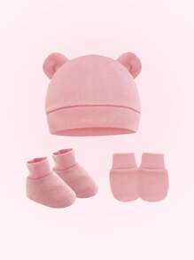 Juego de 3 piezas para recién nacido: gorro, manoplas y patucos, suave y cómodo, diseño clásico, para uso interior y exterior - Multicolor - Ver 4