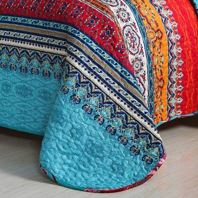 3 Pieces Colorful BEDDING Bohemian Quilt Set King Size, Boho Striped Printed Bedding Bedspread Coverlet Set For Summer, Lightweight Microfiber Quilts With 2 Pillowcases (104"X90",96"X90" )