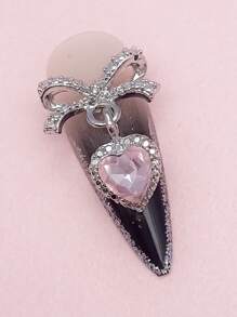 10pcs/Pack Super Sparkly Bowknot Crystal Heart Nail Art Decoration With Metal Hollow Out Heart Pendant DIY Nail Charms Nail Gems Nail Supplies