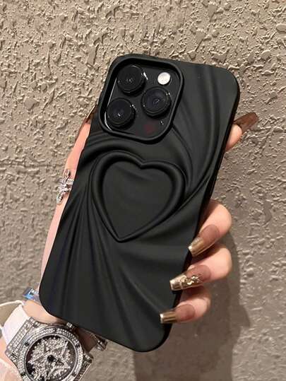 Funda de teléfono con forma de corazón 3D en color negro mate minimalista, compatible con iPhone 17 Pro Max/17 Pro, 16 Pro Max/16/16 Pro/16 Plus, 15/15 Pro Max/15 Pro, 11/12/13/14 Pro Max, 11 Pro/11 Pro Max, 12 Pro/12 Pro Max, 13 Pro/13 Pro Max, 14 Pro/14 Pro Max, XS/XR, cubierta personalizada suave y creativa